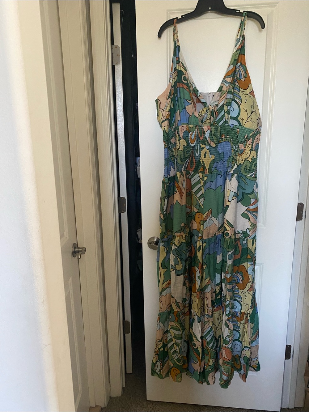 Fashion Nova Green Multi-Color Boho Maxi Jumpsuit